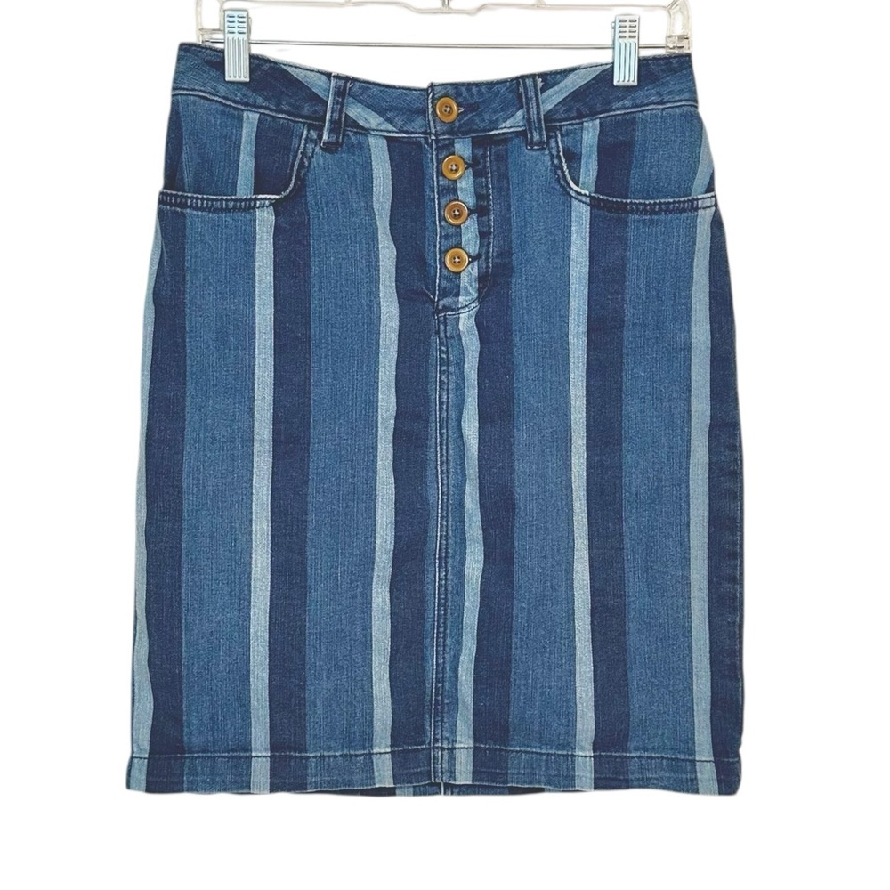Maeve Anthropologie Striped Denim Skirt 4 - Picture 2 of 9